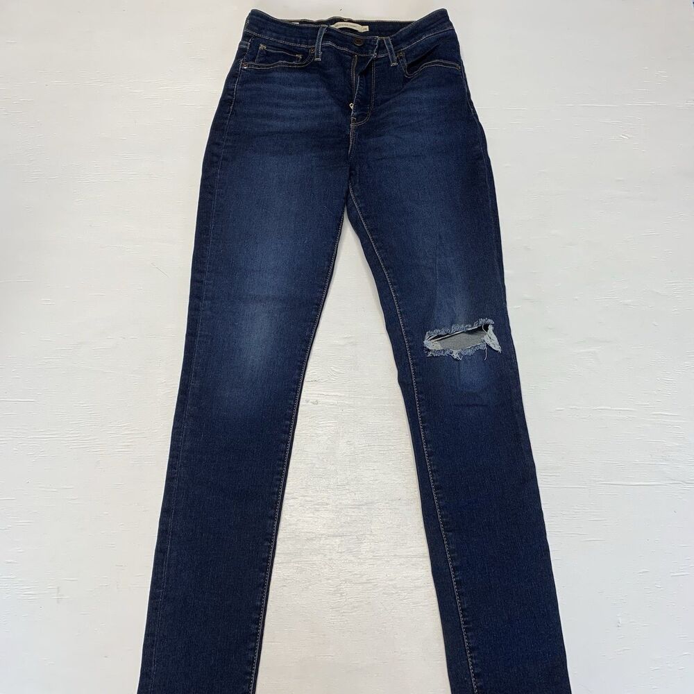 Levis 721 Jeans Women's Sz. 28 Blue High Rise Skinny Ripped Distressed